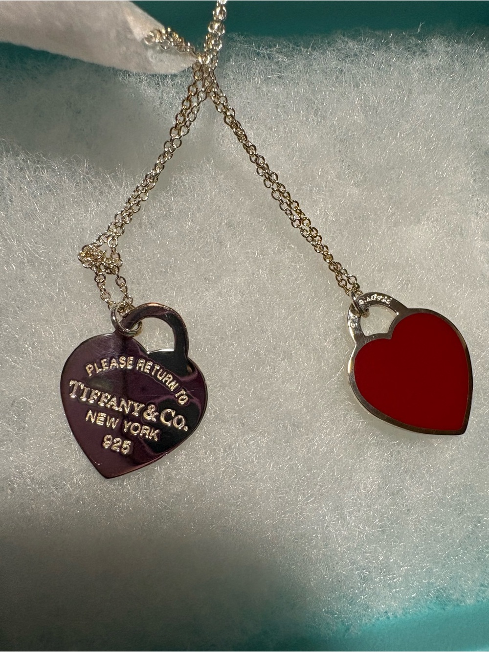 Tiffany & Co. Silver Chain Heart Tag Necklace with Red Enamel Heart